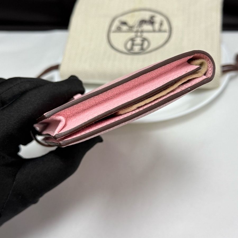 HERMES愛馬仕櫻花粉Bearn 銀扣長款錢包Mysore山羊皮 D刻-3