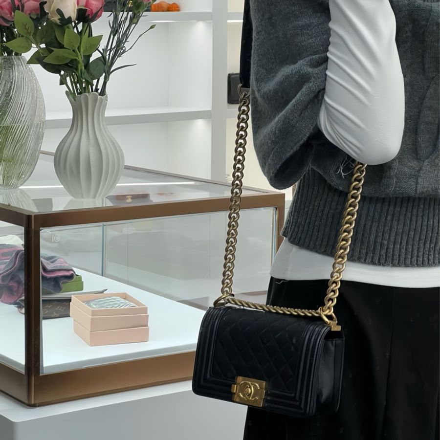也太美了吧🖤🖤Chanel Le Boy 20黑金荔枝紋在這裡✨-3
