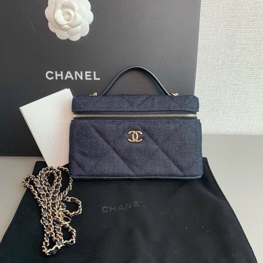 Chanel香奈兒🖤 26S lp飯盒包💕 深藍色牛仔大菱格紋金扣💖 手提單肩斜挎包🩷-3
