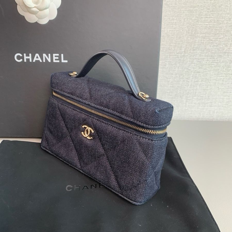 Chanel香奈兒🖤 26S lp飯盒包💕 深藍色牛仔大菱格紋金扣💖 手提單肩斜挎包🩷-5