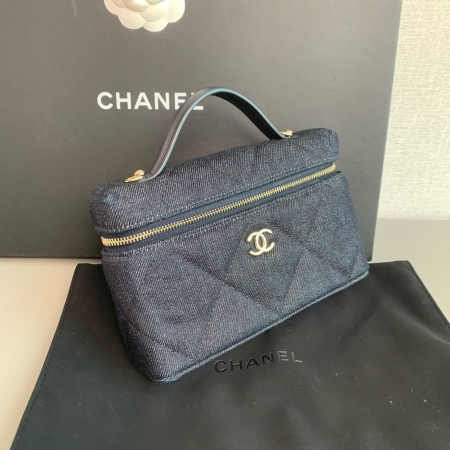 Chanel香奈兒🖤 26S lp飯盒包💕 深藍色牛仔大菱格紋金扣💖 手提單肩斜挎包🩷-6
