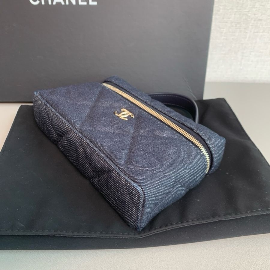 Chanel香奈兒🖤 26S lp飯盒包💕 深藍色牛仔大菱格紋金扣💖 手提單肩斜挎包🩷-8