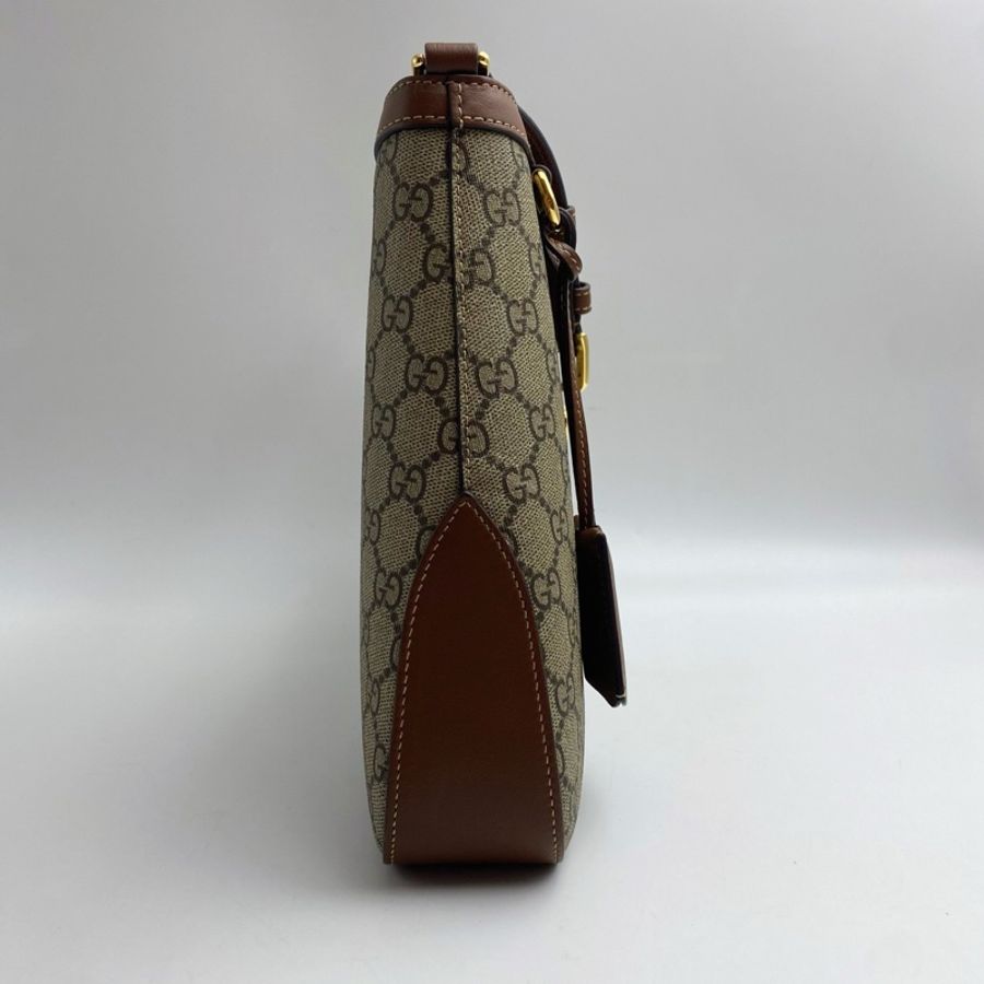 GUCCI 古馳 Padlock 鎖扣開合鏈帶肩帶 帆布拼皮革滾邊 手提單肩包 女款 米色拼烏木色 尺寸:33*5*23。-2