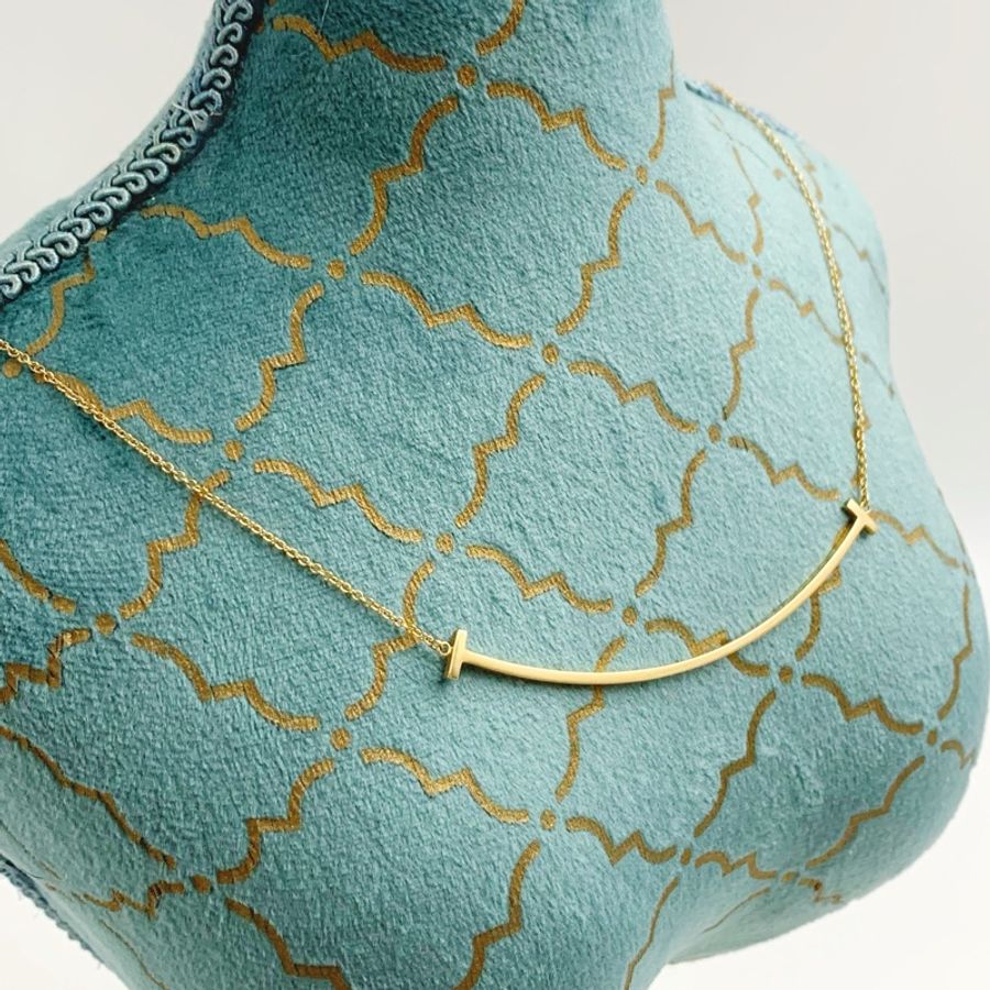 Tiffany蒂芙尼 大號微笑弧形吊墜 18k金 鏈長:46.5cm-2