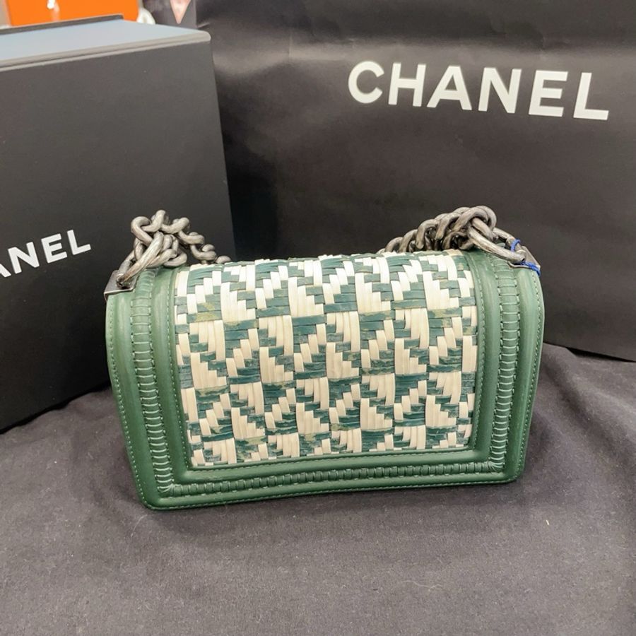 Chanel香奈兒 限量編織leboy小號綠色拼白色牛皮銀扣-3