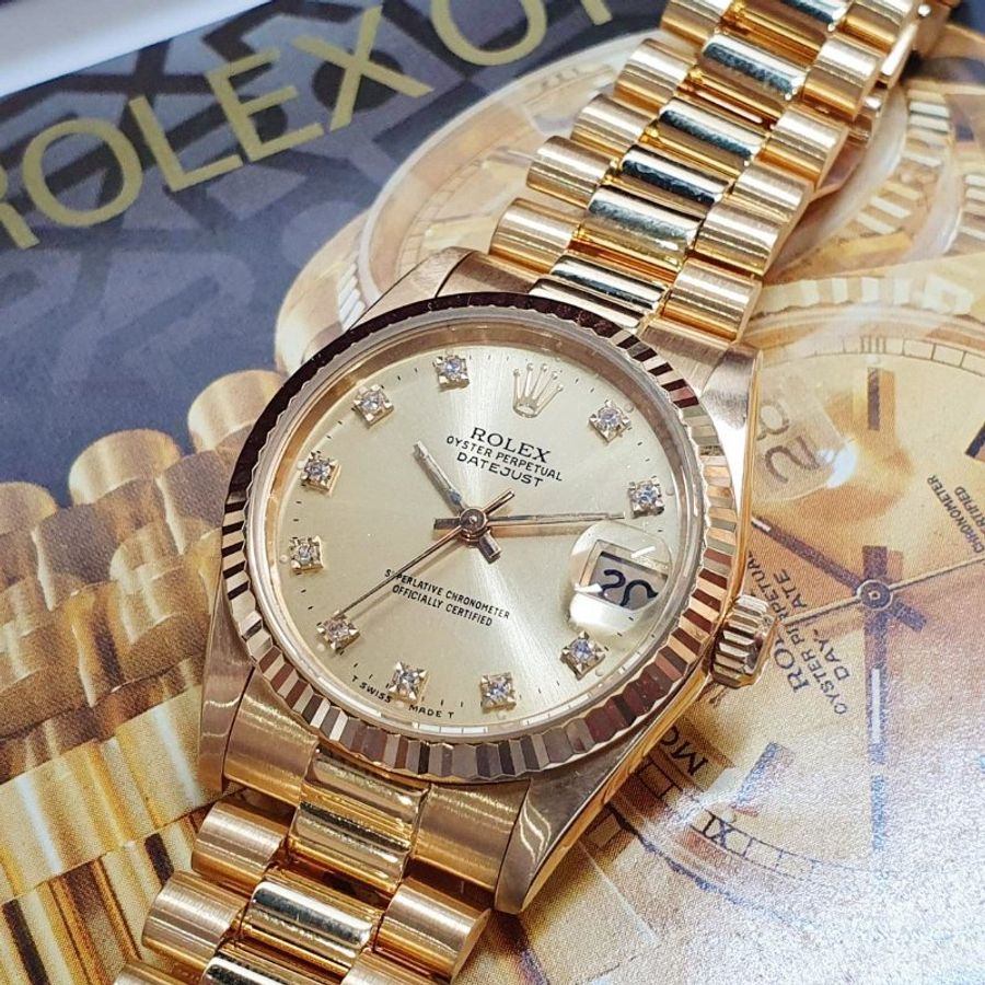 【大眾名錶】ROLEX勞力士68278 Datejust 蠔式女錶 中型18K 金色十鑽面盤 大眾名錶B1459-5