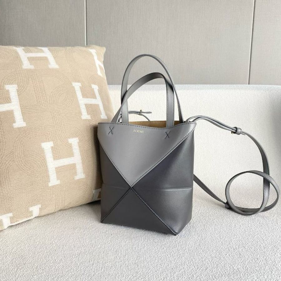 Loewe puzzlefold 托特斜背包深灰拼淺灰色 牛皮 16*20*9 98新配件肩帶 塵袋-7