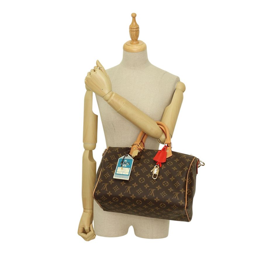 棕色 原花帆布 Speedy Soft 30 Crafty 兩用包【LOUIS VUITTON LV 路易威登】 M11945-7