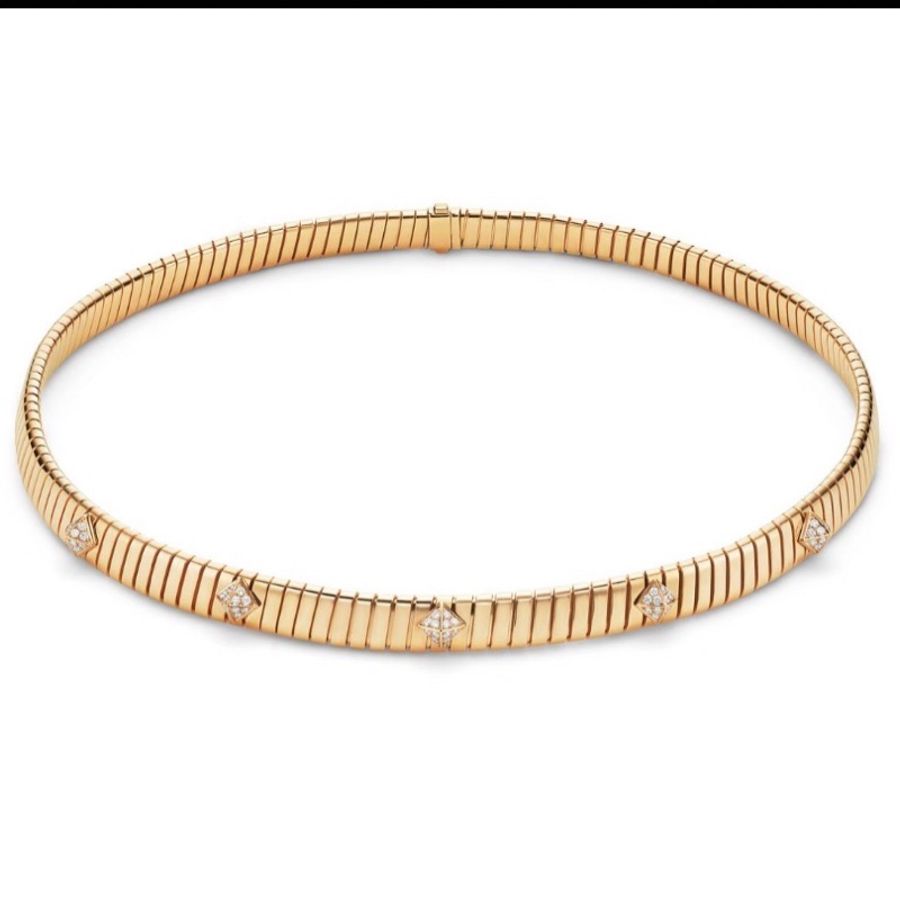 BVLGARI 寶格麗Tubogas 18K黃金密鑲鑽石窄款項圈項鍊 克重:67.4克 材質:18K黃金 獨立爪鑲鑽石-0