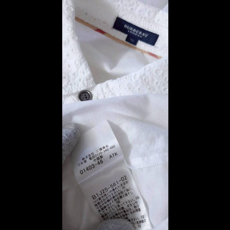 BURBERRY 博柏利 LONDON CUTWORK 女白色鏤空刺繡內裏捲袖舒適棉洋裝38號-9