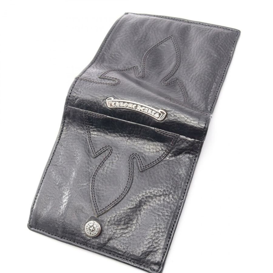 CHROME HEARTS 現金預支皮夾,喇叭形膝蓋款,馬蹄形羈扣雙折錢包,黑色真皮男士二手款-6