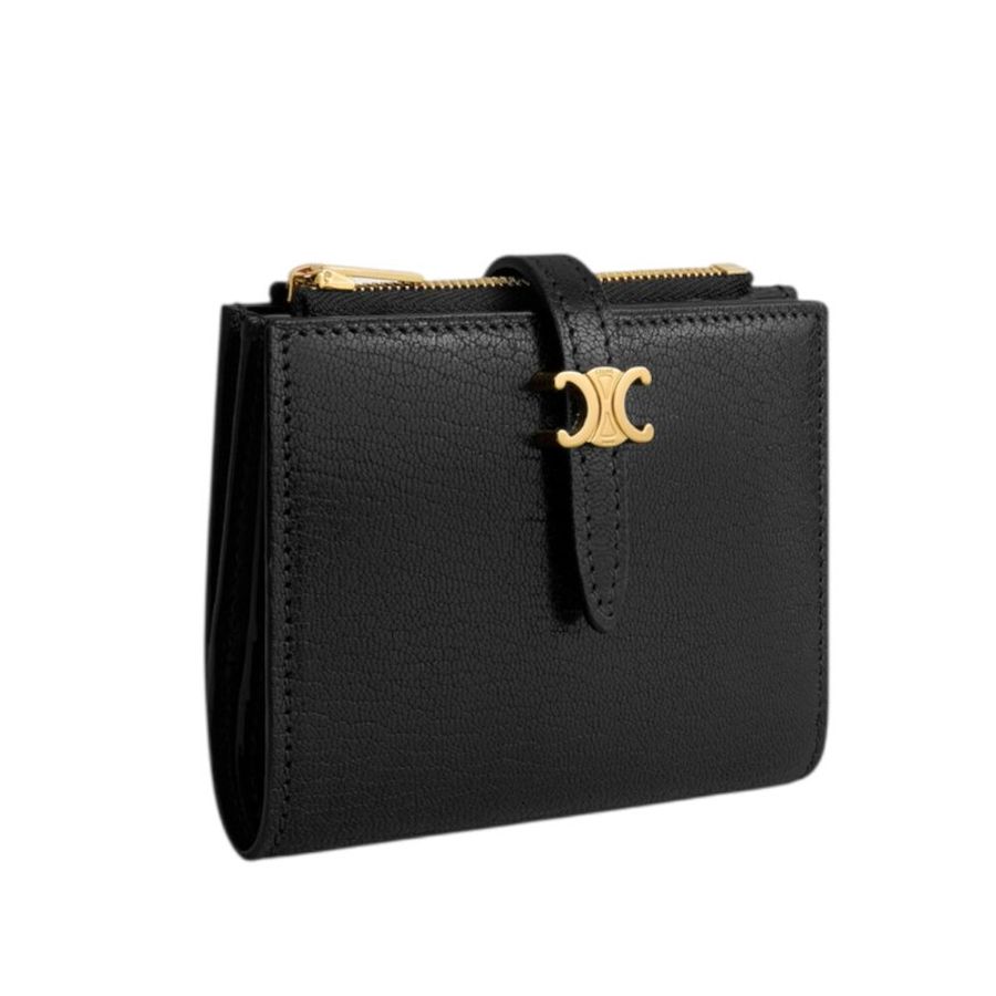 【CELINE】Compact Triomphe Pontet 凱旋門 羊皮 拉鍊 零錢包 卡夾 皮夾 短夾 黑色 101P3GVE.38NO-1