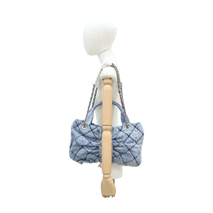 藍色 單寧布 蝴蝶結 兩用包 金扣【CHANEL 香奈兒】 AS5851-14