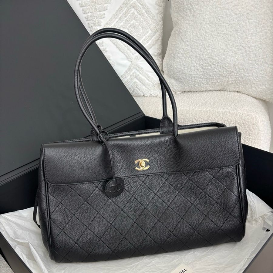 香奈兒/Chanel 26S新款法棍包中號黑金手提包單肩包芯片款-2