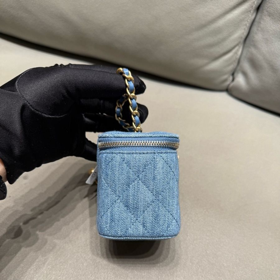 Chanel香奈兒 牛仔丹寧mini金球化妝盒子包手提包斜挎包-2