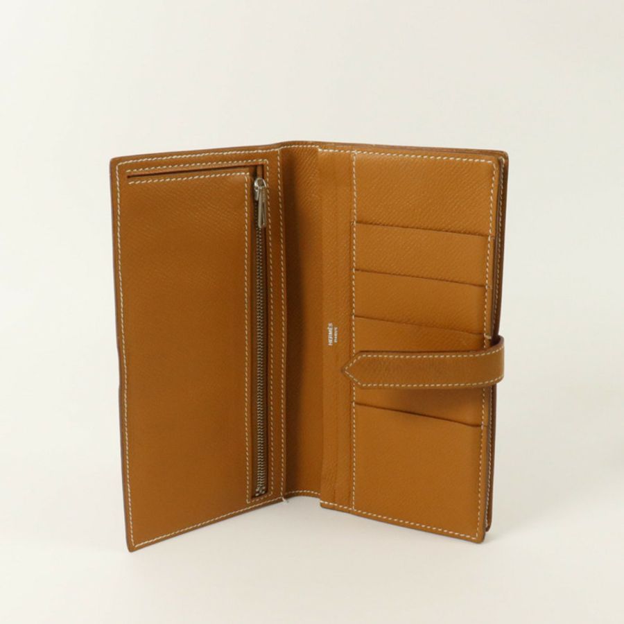 HERMES Epsom皮革Bearn Long Wallet銀扣長錢包Gold-4