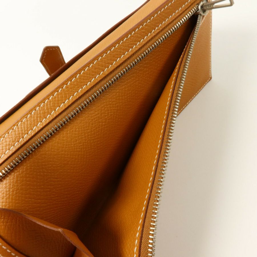 HERMES Epsom皮革Bearn Long Wallet銀扣長錢包Gold-5