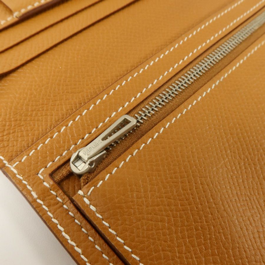HERMES Epsom皮革Bearn Long Wallet銀扣長錢包Gold-8