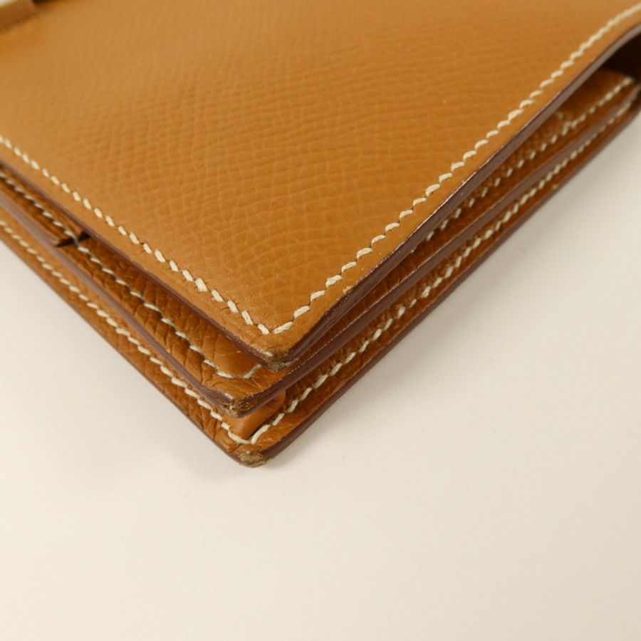 HERMES Epsom皮革Bearn Long Wallet銀扣長錢包Gold-11
