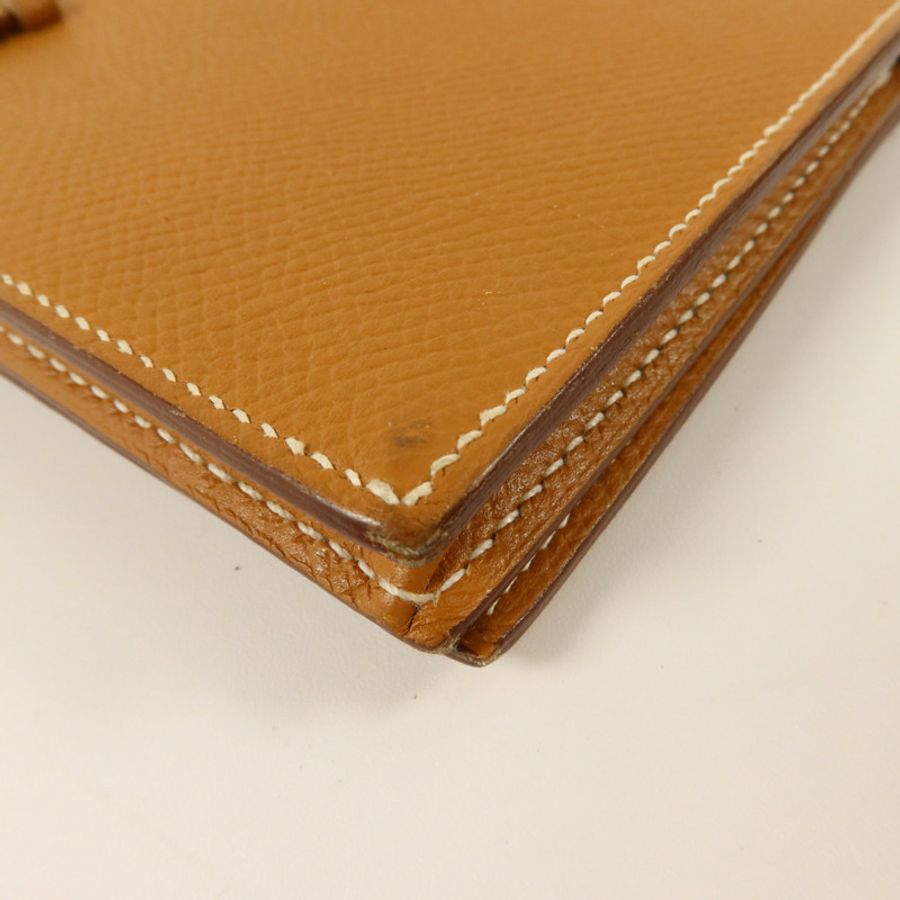 HERMES Epsom皮革Bearn Long Wallet銀扣長錢包Gold-13