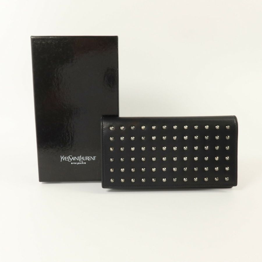 SAINT LAURENT 牛皮皮革Long Wallet銀扣長錢包-6