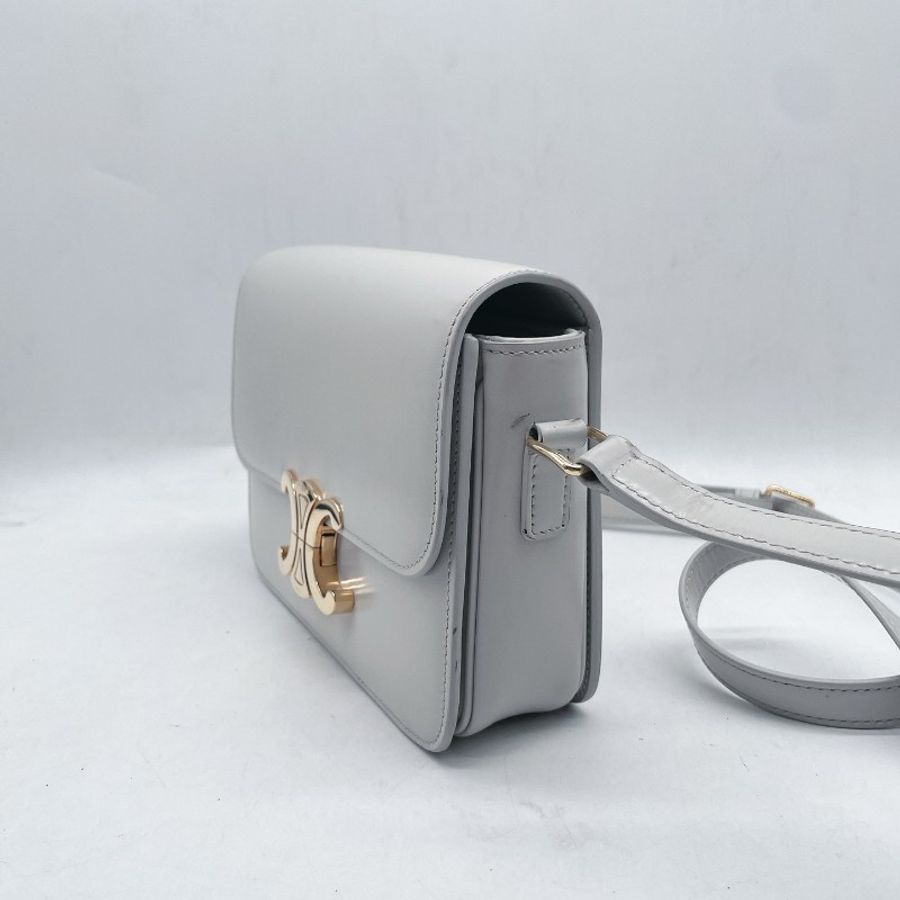 Celine/凱旋門 白色金扣豆腐包 BOX皮-3