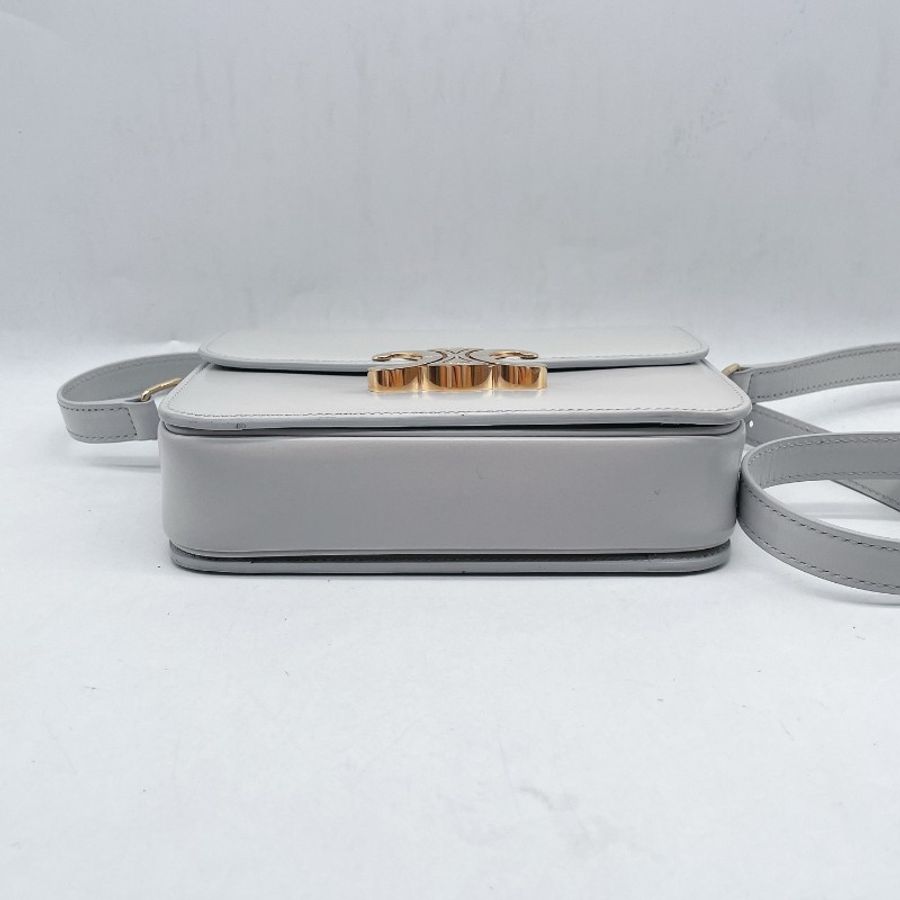 Celine/凱旋門 白色金扣豆腐包 BOX皮-4