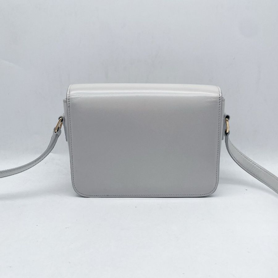 Celine/凱旋門 白色金扣豆腐包 BOX皮-6
