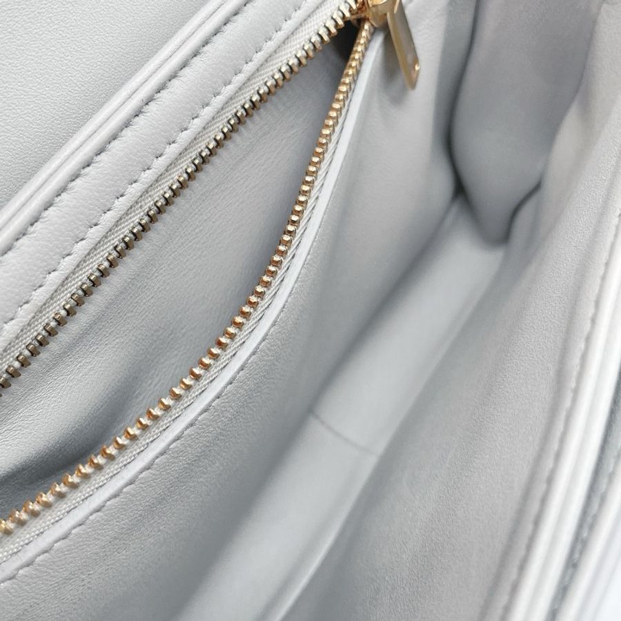 Celine/凱旋門 白色金扣豆腐包 BOX皮-7