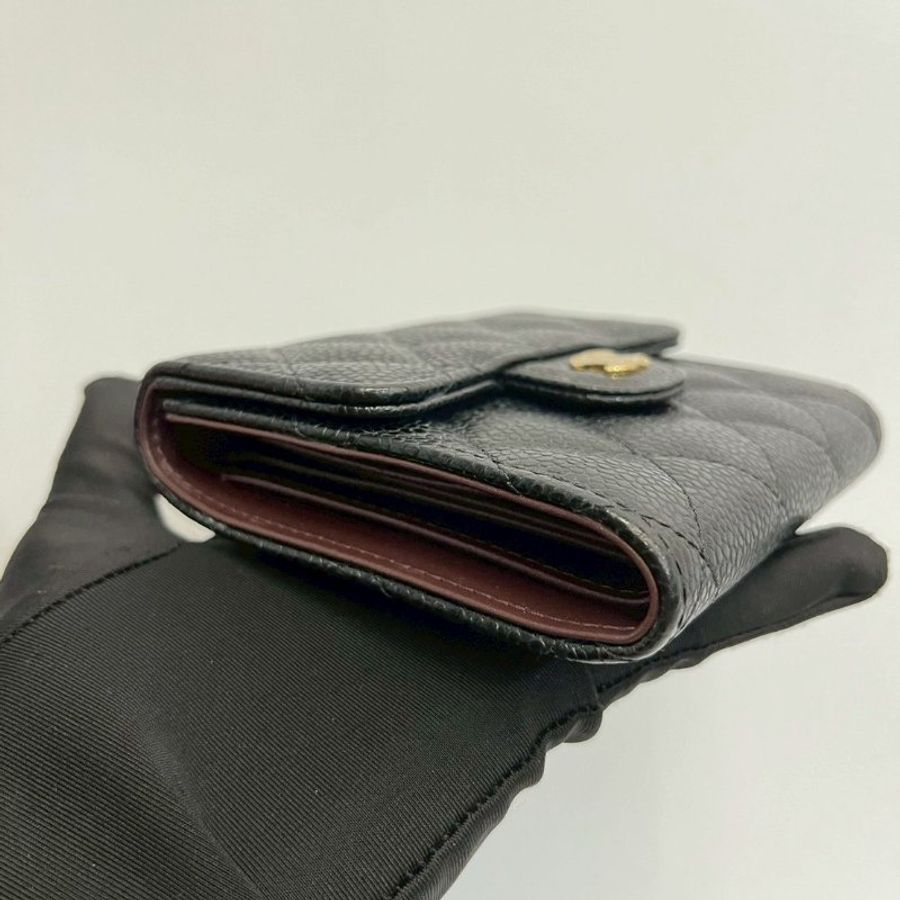 Chanel 三摺短夾 黑金荔枝牛-3