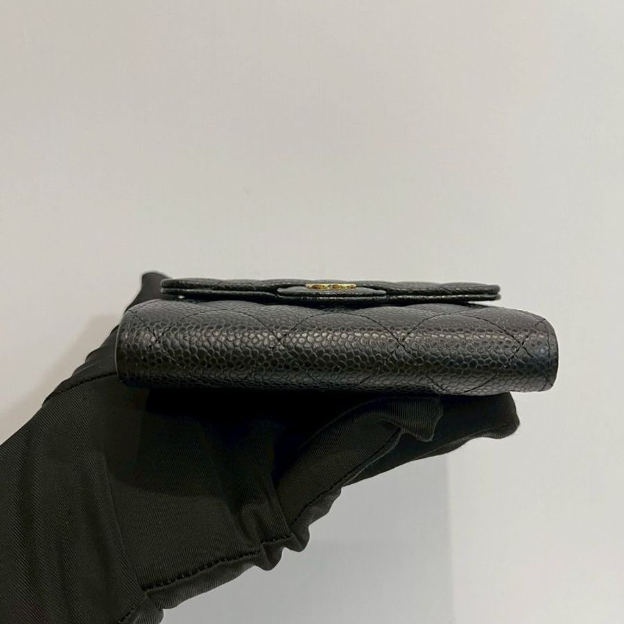 Chanel 三摺短夾 黑金荔枝牛-4