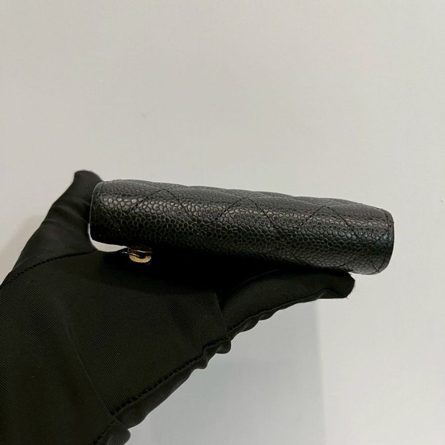 Chanel 三摺短夾 黑金荔枝牛-5
