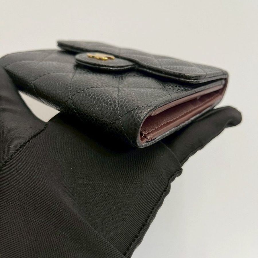 Chanel 三摺短夾 黑金荔枝牛-8