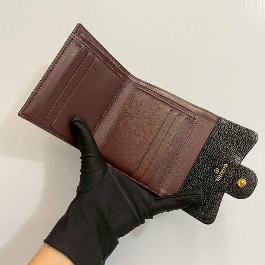 Chanel 三摺短夾 黑金荔枝牛-12