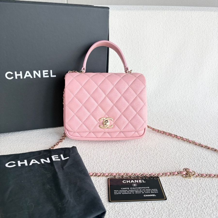 Chanel 手柄三層風琴包 粉金 粉色金扣 羊皮-1