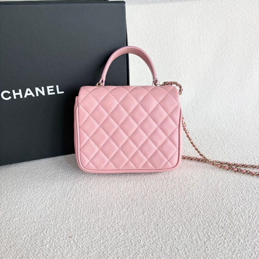 Chanel 手柄三層風琴包 粉金 粉色金扣 羊皮-3