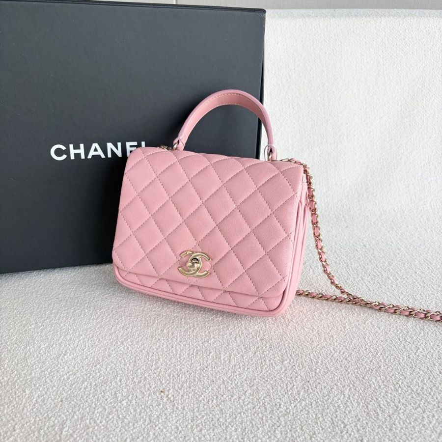 Chanel 手柄三層風琴包 粉金 粉色金扣 羊皮-4