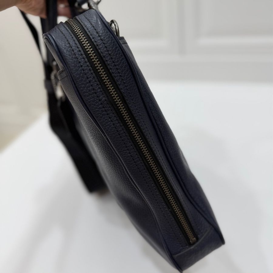 Coach Metropolitan Slim Brief 藍色 鵝卵石紋皮革 公事包 電腦包 公文包 手提包 斜背包-11