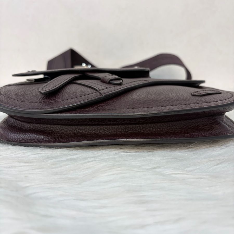 Dior 1ADPO095 SADDLE 赭紫紅皮 深咖 銀釦 馬鞍包 肩背包 斜背包 胸口包 斜挎包-4