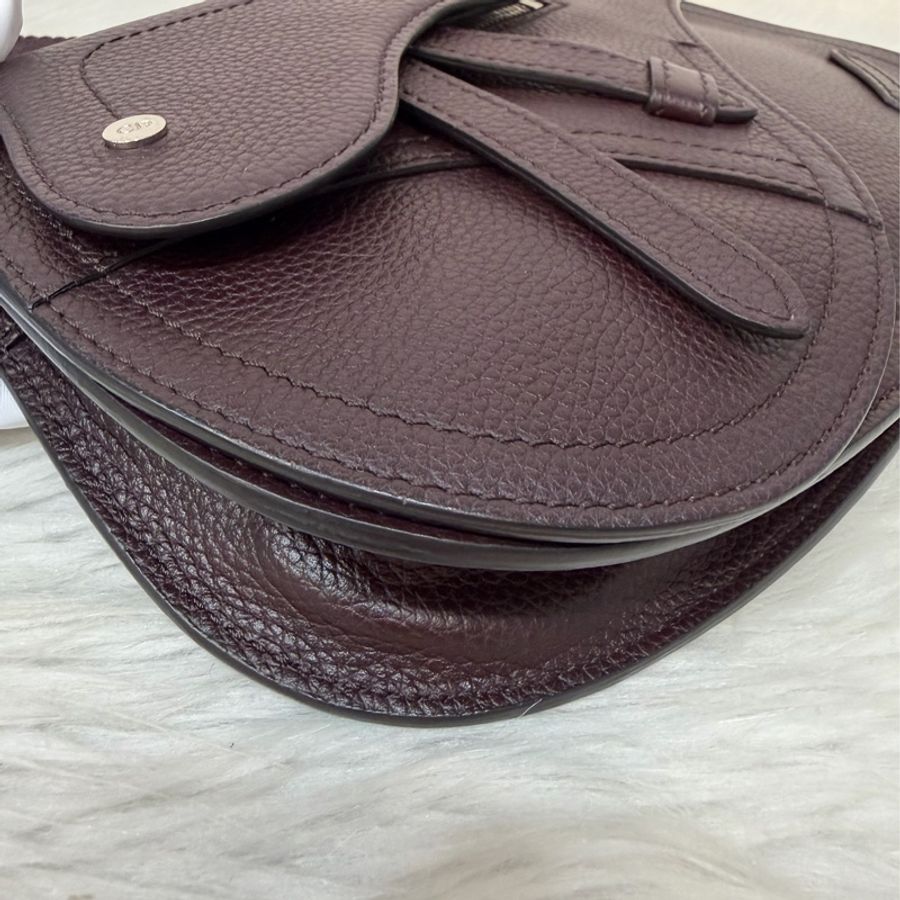 Dior 1ADPO095 SADDLE 赭紫紅皮 深咖 銀釦 馬鞍包 肩背包 斜背包 胸口包 斜挎包-5