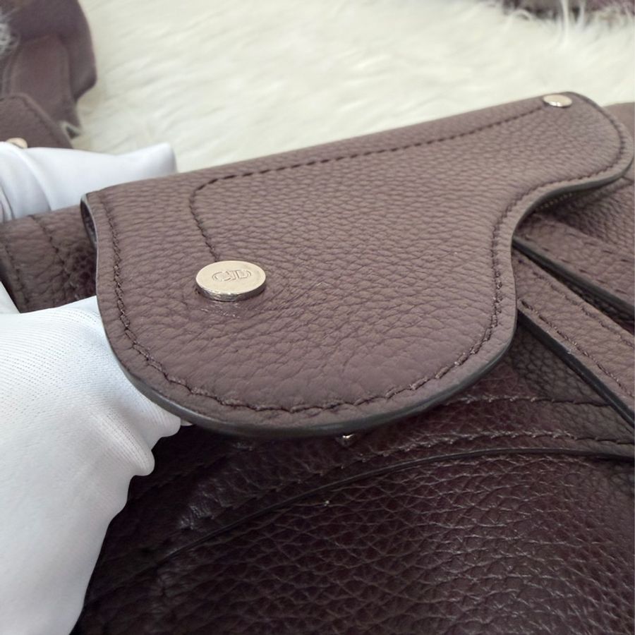 Dior 1ADPO095 SADDLE 赭紫紅皮 深咖 銀釦 馬鞍包 肩背包 斜背包 胸口包 斜挎包-20