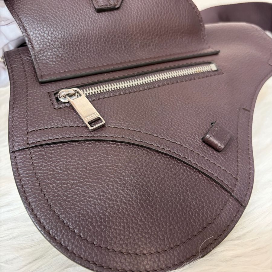 Dior 1ADPO095 SADDLE 赭紫紅皮 深咖 銀釦 馬鞍包 肩背包 斜背包 胸口包 斜挎包-24