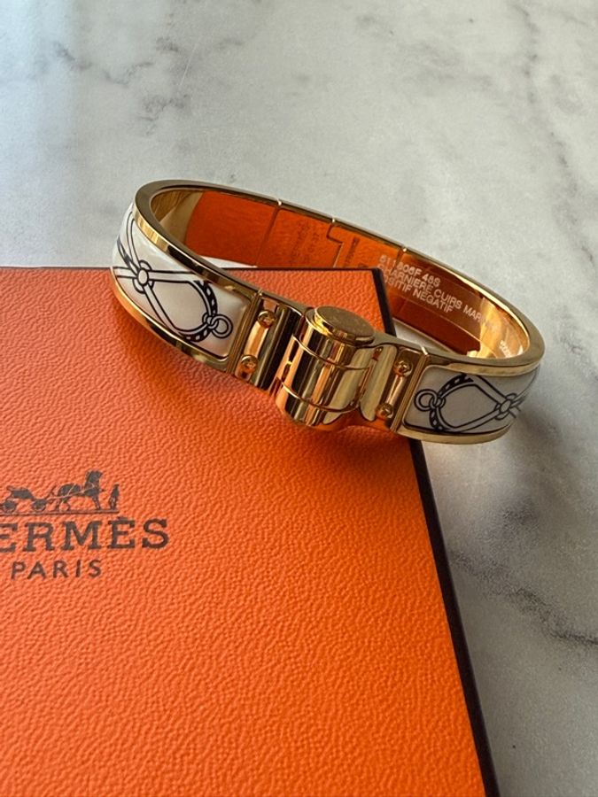 🎶HERMES 鍍玫金 搭配絲巾花樣手鐲圖案🎶 S-0
