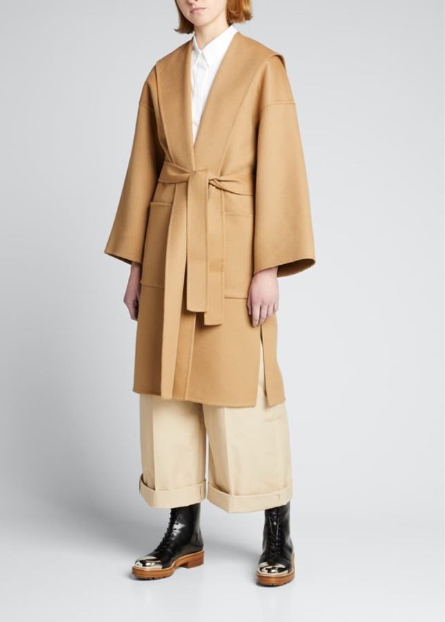 LOEWE 經典焦糖色連帽羊毛混紡大衣 EU38|全新吊牌未拆-3