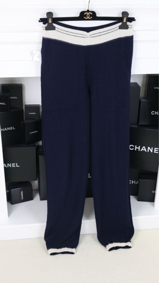 Chanel 11年深蓝色抽绳束脚运动长裤-6
