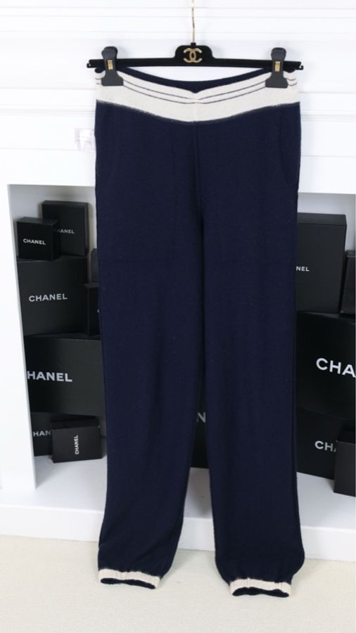 Chanel 11年深蓝色抽绳束脚运动长裤-7