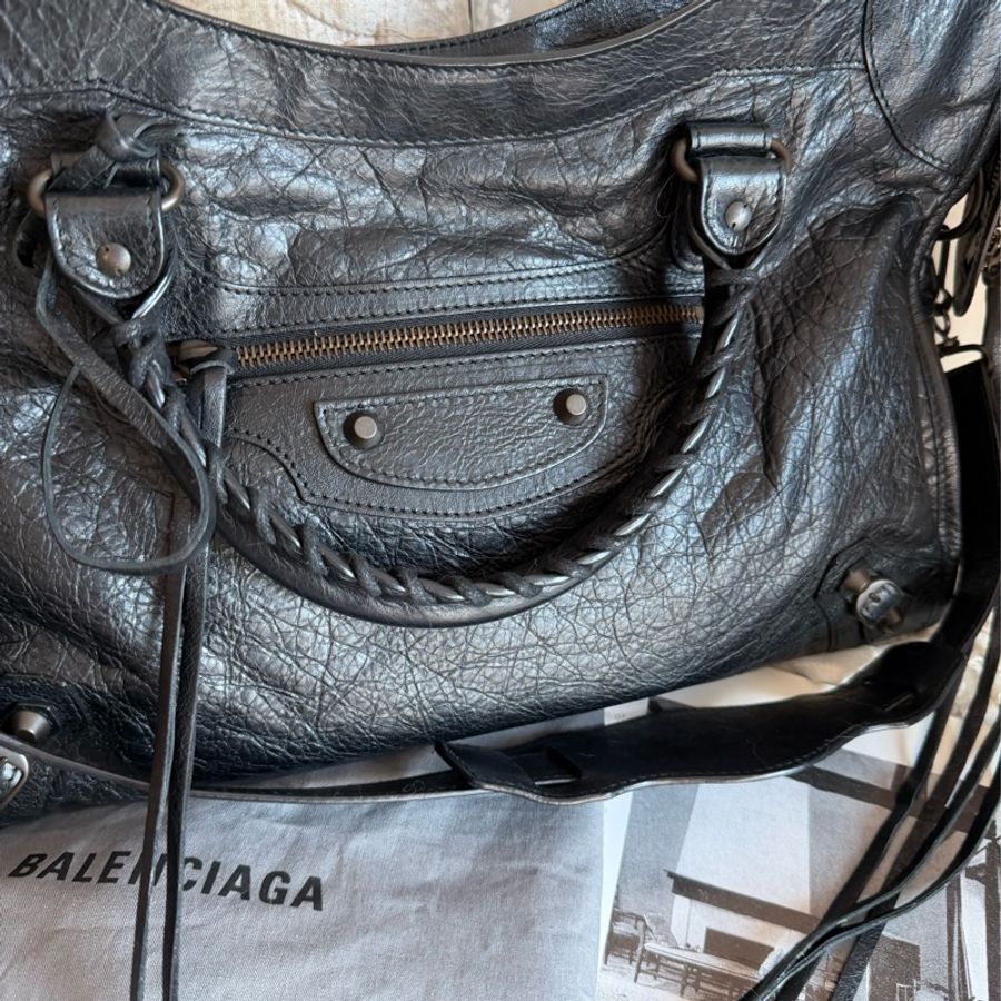 巴黎世家 BALENCIAGA 機車包 classic City Bag 黑色皮革 肩背包 側背包 托特包 男女合用-3