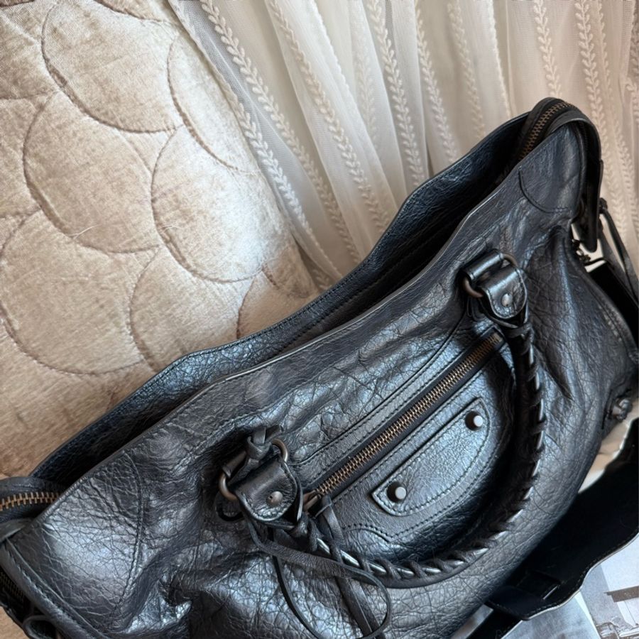 巴黎世家 BALENCIAGA 機車包 classic City Bag 黑色皮革 肩背包 側背包 托特包 男女合用-4
