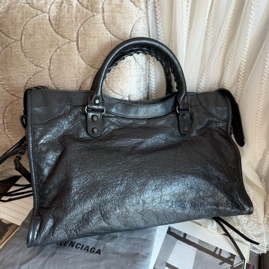 巴黎世家 BALENCIAGA 機車包 classic City Bag 黑色皮革 肩背包 側背包 托特包 男女合用-7