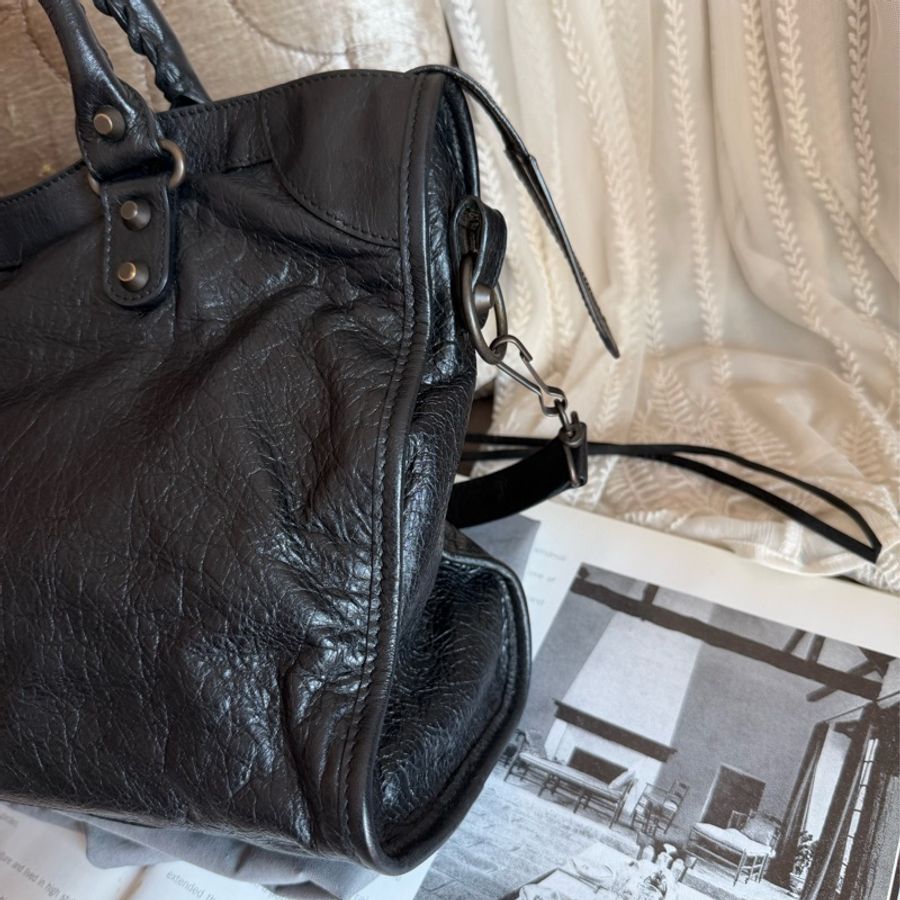 巴黎世家 BALENCIAGA 機車包 classic City Bag 黑色皮革 肩背包 側背包 托特包 男女合用-9